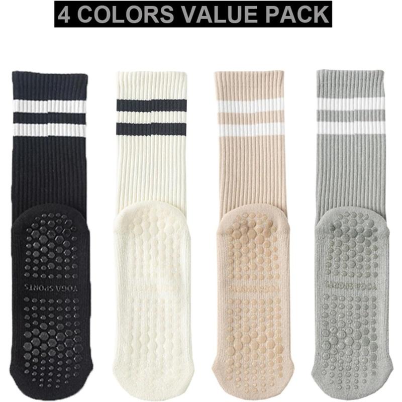 4 Pairs Pilates Socks with Grips for Women, Non Slip Yoga Socks, Anti Skid Socks for Yoga Pilates Gym Sports