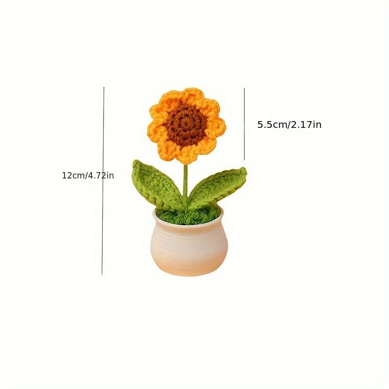 Crochet Sunflower Potted Plant, 2 Counts Cute Crochet Potted Plant, Desktop Decoration for Home Office, Party Gift for Friend