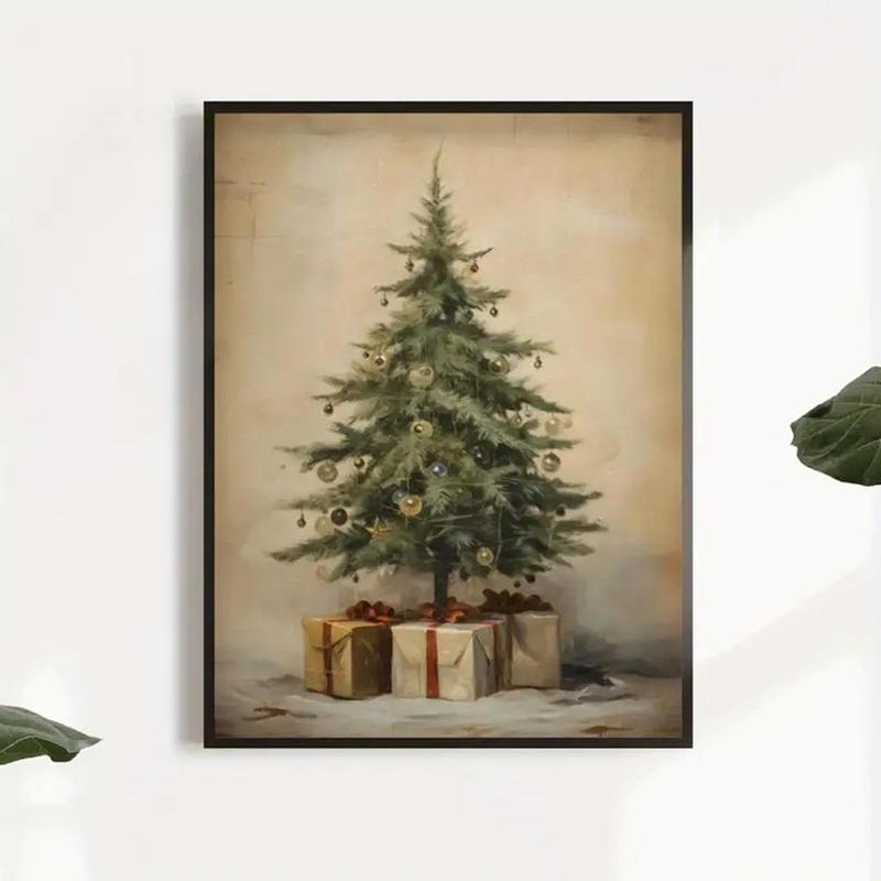 Christmas Tree Pattern Canvas Hanging Painting without Frame, 1 Count Wall Art for Home Living Room Bedroom Decor, Festive & Party Supplies