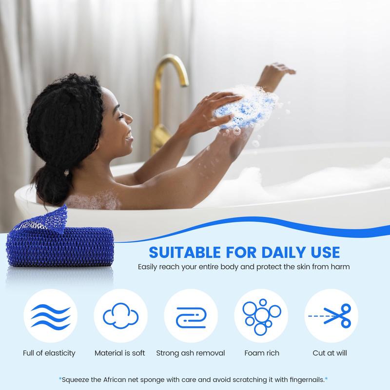 African Net Sponge, Authentic Exfoliating Body Scrubber for Bath and Shower, Multiple Textures with Gentle Deep Exfoliating and Rich Lather for All Skins (Blue)