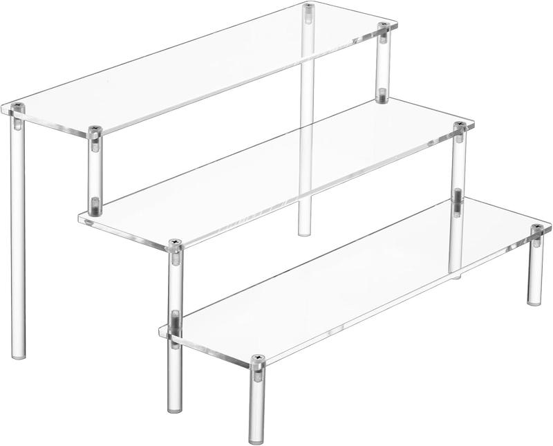 Large  Display Risers, Perfume Stand Organizer, Clear  Shelf Risers for Display Stands for Food, Tabletop Use, Amiibo  POP Figure, 3 Tier Clear Cupcake Stand Risers