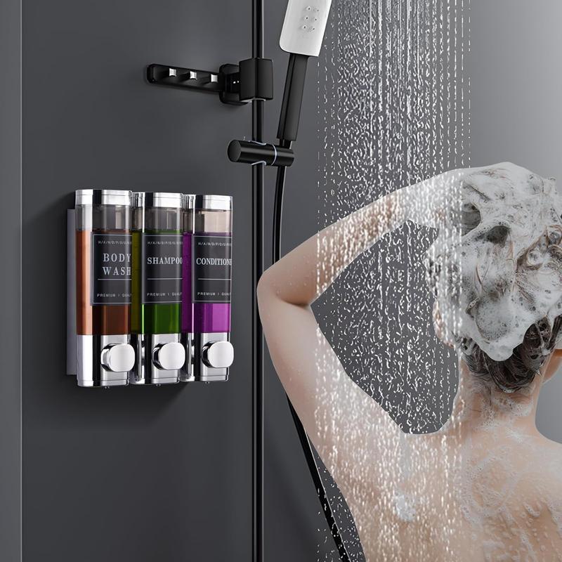 Shower Soap Dispenser Wall Mounted No Drill Shampoo Dispenser for Shower Wall Shampoo and Conditioner Dispenser Bathroom Hotel 3 * 300ml shower soapdispenser Round Transparent Bottles Installation Waterproof Smooth