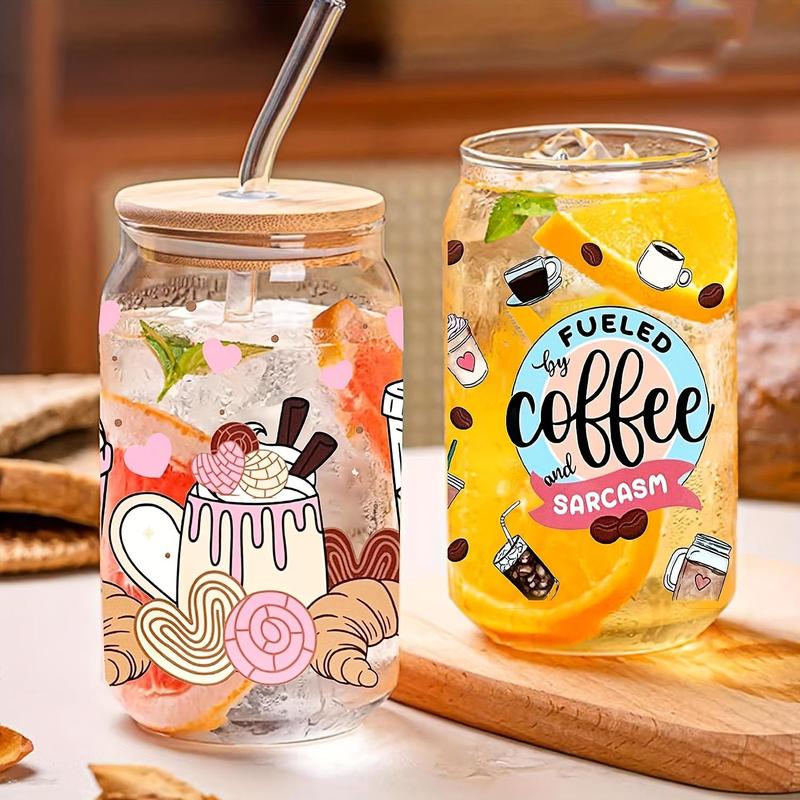 Figure & Letter Pattern UV DTF Cup Transfer Stickers, 5 Counts set Waterproof Decals for Glass Cup, DIY Decoration Supplies for Home Kitchen Party