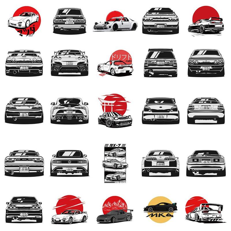 Car Pattern Sticker (50pcs), Self Adhesive Decor Paper, Decor Sticker for Gift Greeting Card Water Bottle Laptop Phone Suitcase