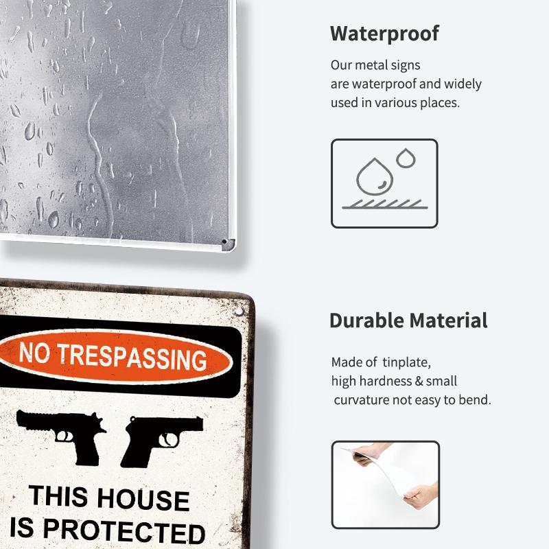 No Trespassing This House Is Protected Sign, 1 Count Rust Free Weatherproof Wall Sign, Wall Art for Home Garden Yard Farm House