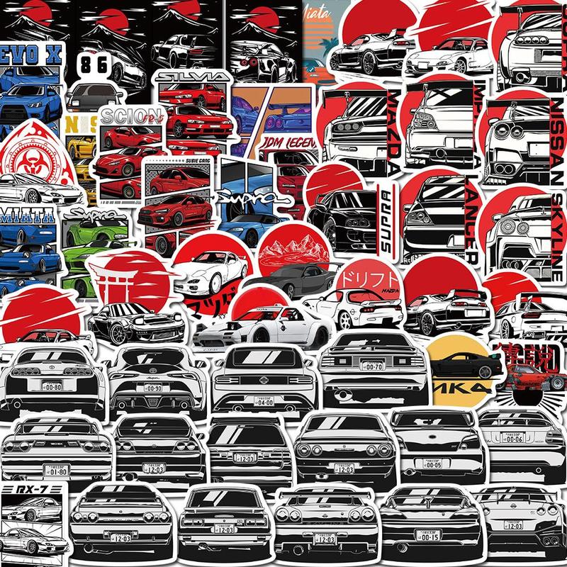 Car Pattern Sticker (50pcs), Self Adhesive Decor Paper, Decor Sticker for Gift Greeting Card Water Bottle Laptop Phone Suitcase