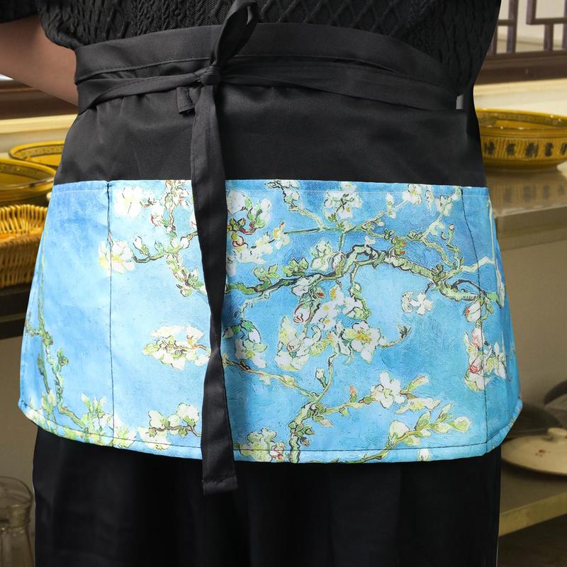 Floral Print Apron with Pocket, 1 Count Short Waist Apron,  Work Apron for Restaurant, Bar, Coffee Shop, Home