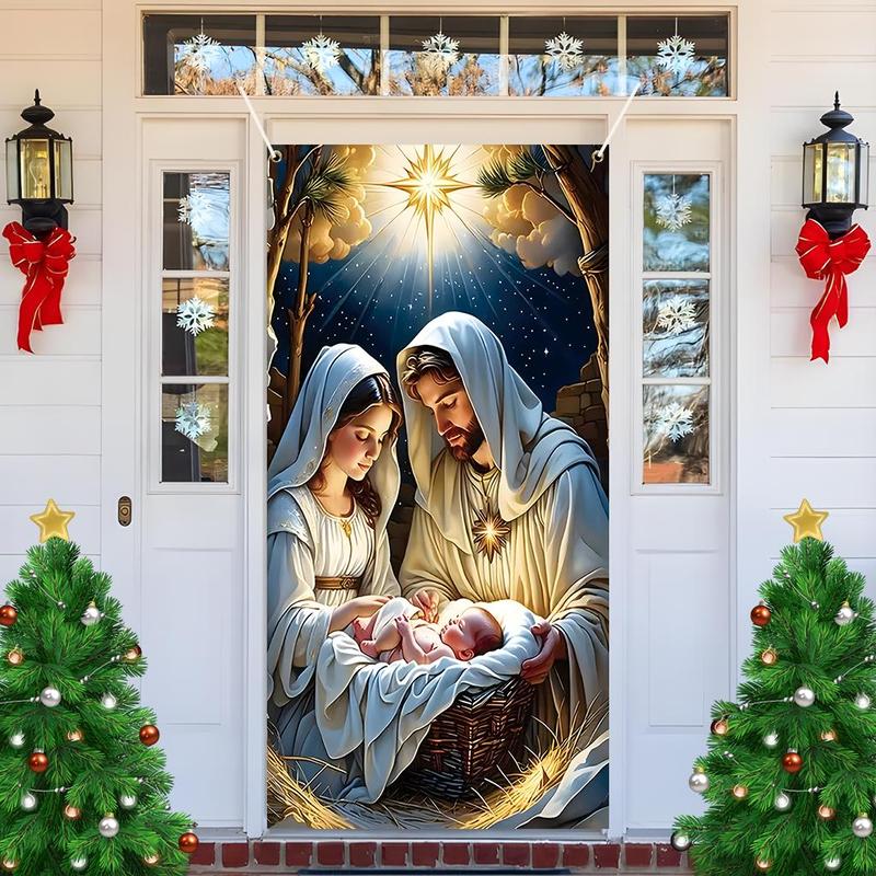 Nativity Scene Pattern Door Banner, 1 Count Christmas Themed Door Hanging Banner, Festive Backdrop for Home Living Room Bedroom, Home Decor