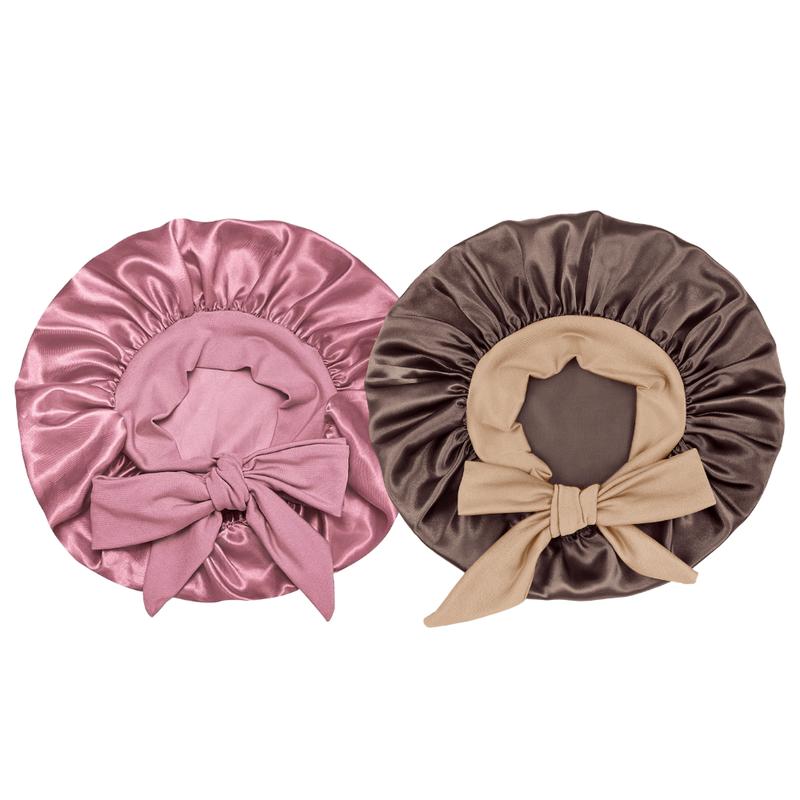 2 PCS Satin Bonnets Satin Hair Bonnet for Sleeping with Tie Band Silk Bonnet Sleep Cap