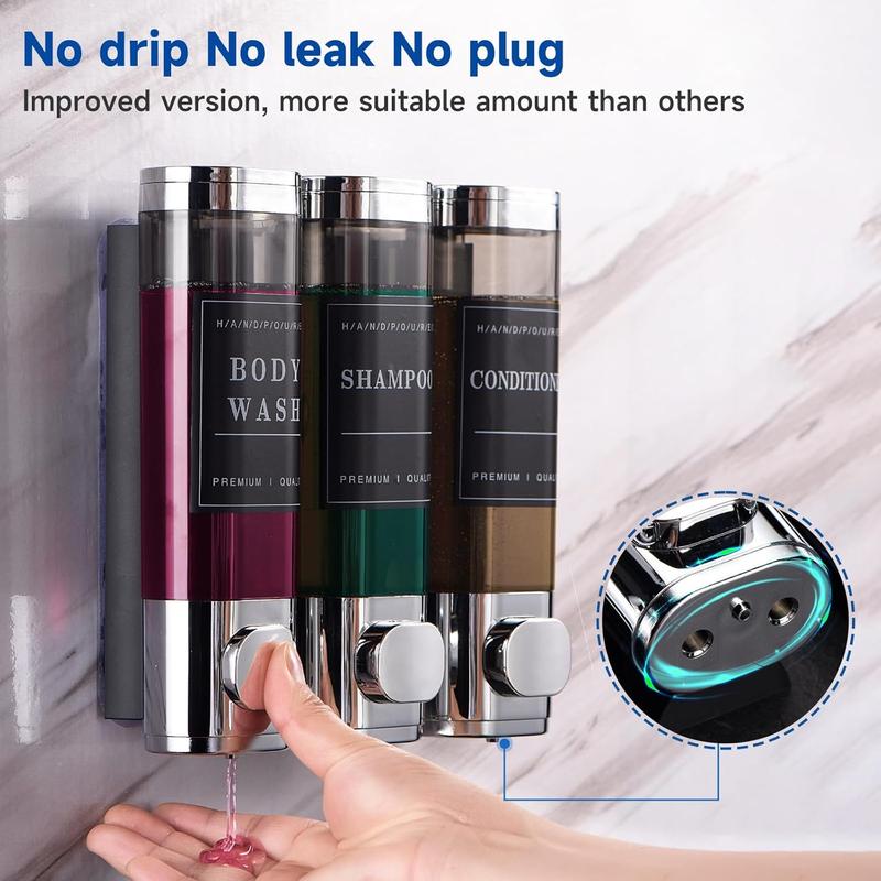 Shower Soap Dispenser Wall Mounted No Drill Shampoo Dispenser for Shower Wall Shampoo and Conditioner Dispenser Bathroom Hotel 3 * 300ml shower soapdispenser Round Transparent Bottles Installation Waterproof Smooth