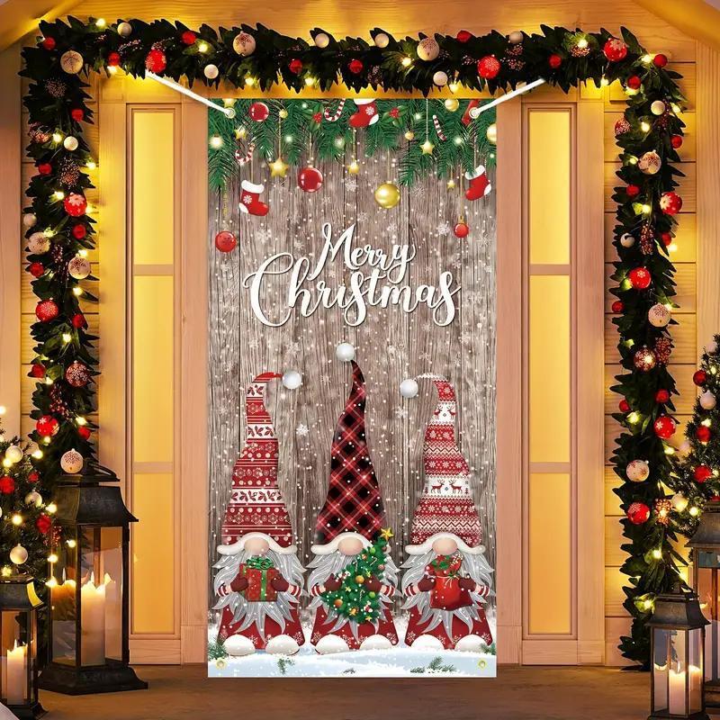 Christmas Door Banner, 1 Count Snowflake & Gnome Pattern Door Hanging Banner, Holiday Party Decoration Supplies for Home Balcony School Office