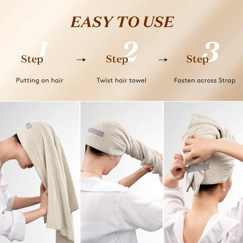 Hair Drying Towel, Women's Microfiber Soft Absorbent Hair Wrap Towel with Elastic Strap, Large Hair Turban Towel for Wet Hair, Quick-drying Towel With Elastic Band, Soft Hair Towel For Bathroom Shower