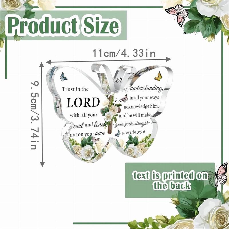 Butterfly Design Clear Acrylic Ornament, 1 Count Bible Verse Pattern Religious Gift, Inspirational Gift for Women & Men, Christian Gift