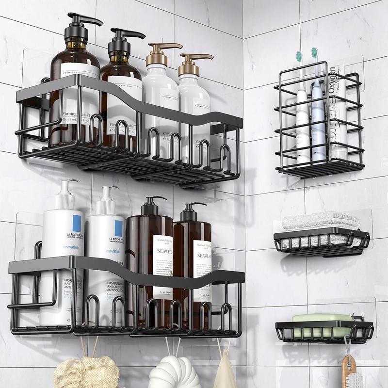 Carbon Steel Shower Rack Set, 1 Set Shower Caddy & Soap Holder & Toilet Brush Holder, Bathroom Storage Rack, Bathroom Organizer