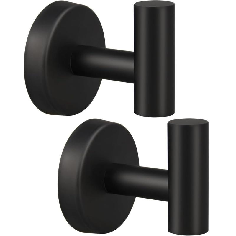 2 4 8 Pack Towel Hooks, Robe Hook, Bathroom Coat Hook Wall Mounted, Stainless Steel Bathroom Hooks, Towel Hook for Bedroom Kitchen Hotel Office(2 Pack Matte Black)