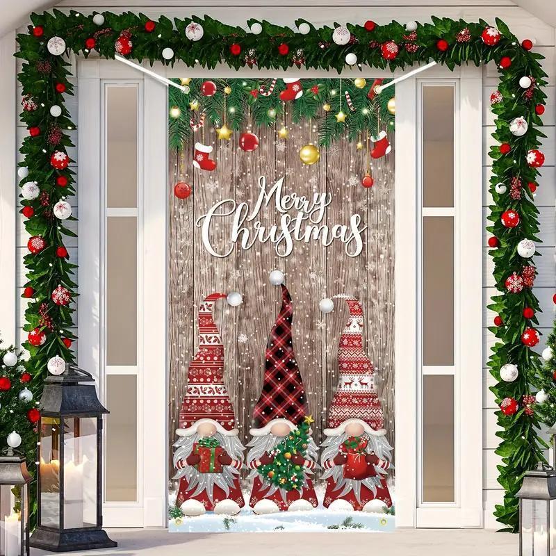 Christmas Door Banner, 1 Count Snowflake & Gnome Pattern Door Hanging Banner, Holiday Party Decoration Supplies for Home Balcony School Office