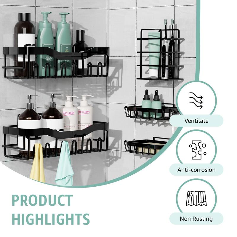 Carbon Steel Shower Rack Set, 1 Set Shower Caddy & Soap Holder & Toilet Brush Holder, Bathroom Storage Rack, Bathroom Organizer