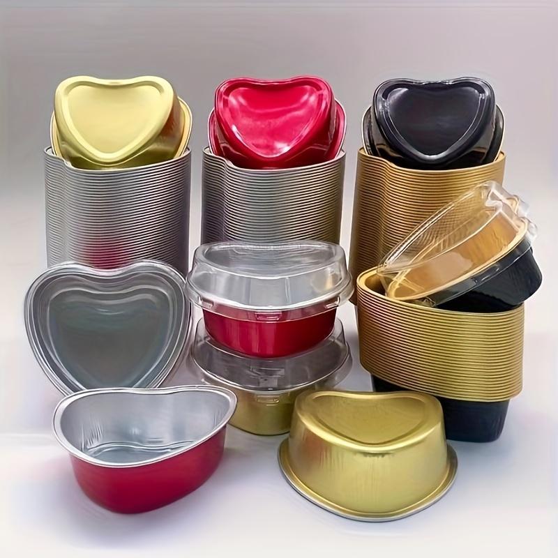 Heart Shaped Aluminum Foil Cupcake Cup with Lid, 30pcs Disposable Food Container, Mini Cup for Cooking, Storage, Baking, Food Prep