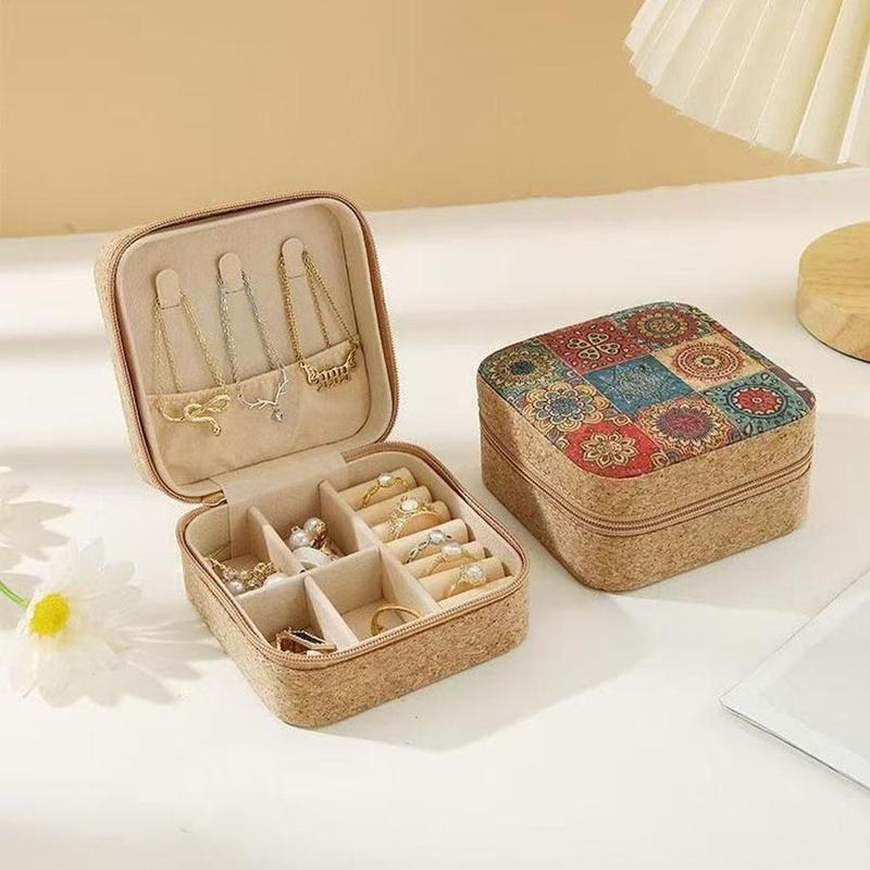 Vintage Flower Pattern Jewelry Storage Box, 1 Count Portable Travel Jewelry Organizer, Mini Jewelry Storage Box for Necklace, Earrings, Rings