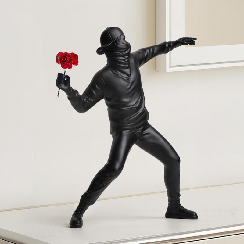 Rose Throwing Boy Resin Ornament, 1 Count Modern Art Desktop Statue, Art Desktop Decoration for Living Room & Cabinet Display