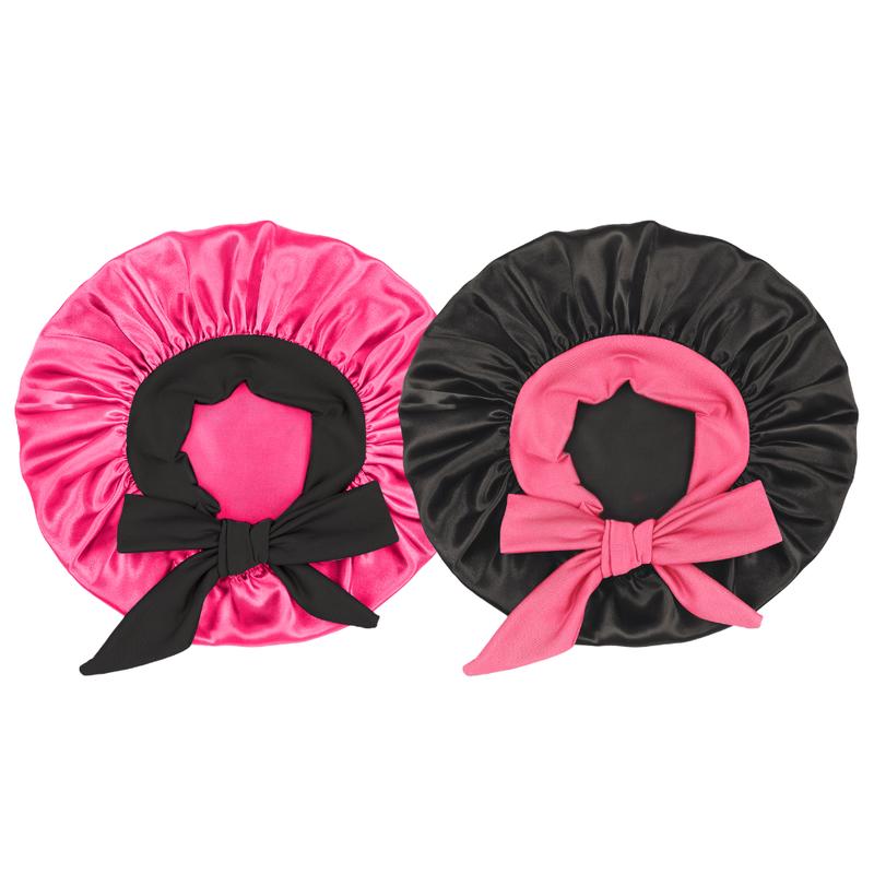 2 PCS Satin Bonnets Satin Hair Bonnet for Sleeping with Tie Band Silk Bonnet Sleep Cap