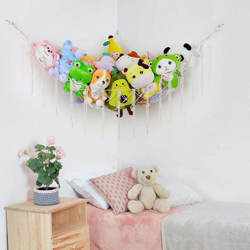 Stuffed Animals Net or Hammock Toy Storage Organizer Stuffed Animals Storage Boho Nursery Decor Wall Hanging Storage for Play Room Bedroom