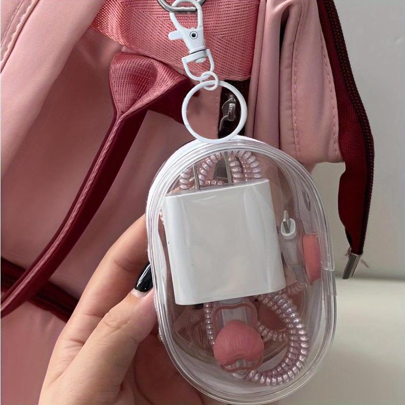 Clear Storage Bag with Keychain, 2 Counts Portable Earphone & Data Cable Storage Bag, Mini Protective Travel Bag for Indoor & Outdoor