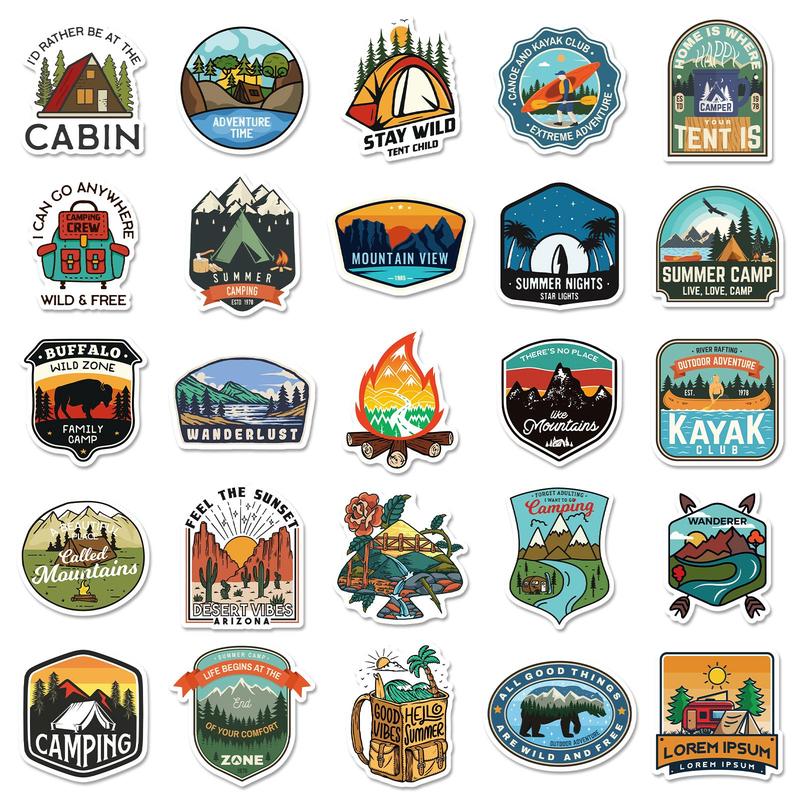 50pcs Outdoor Camping Wild Explore Themed Decorative Sticker, Creative Slogan Graphic Sticker For DIY Scrapbook Laptop Luggage Decoration