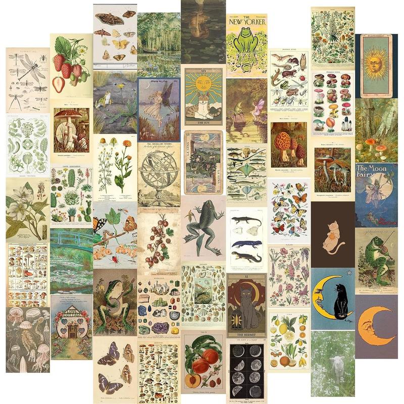 50PCS Vintage Wall Collage Kit Aesthetic Pictures, Cottagecore Room Decor for Bedroom, 4