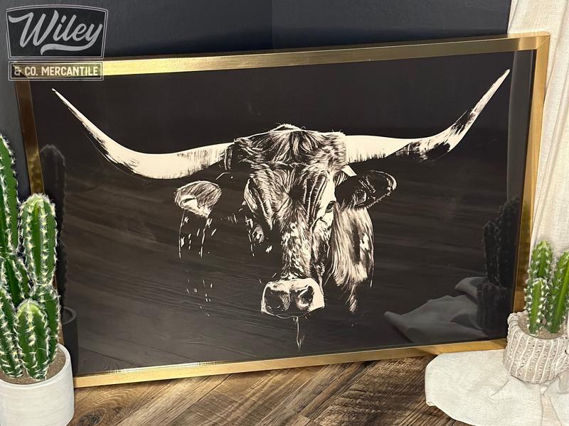 Texas Longhorn Art Poster No Frame, Black and White Modern Western Art Print, Large Western Living Decor, Ranch House Wall Art, Wild West Cow Prints