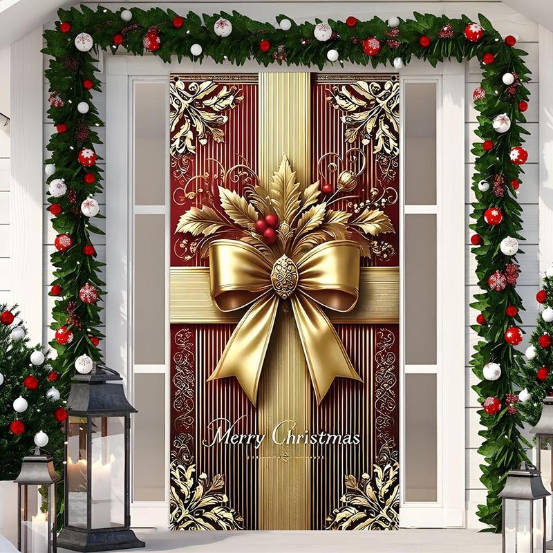 Christmas Themed Gift Pattern Door Banner, 1 Count Merry Christmas Door Hanging Banner with 4 Rings, Festive Decoration Supplies for Home Living Room Bedroom