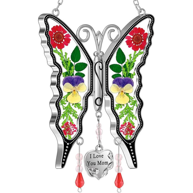 Gifts for Mom Butterfly Suncatcher Mom Gifts Mothers Day I Love You Mom Stained Glass Sun Catcher for Window Hangings Wind Chime Ornament Birthday Gift for Mother`s Day Valentine`s Christmas