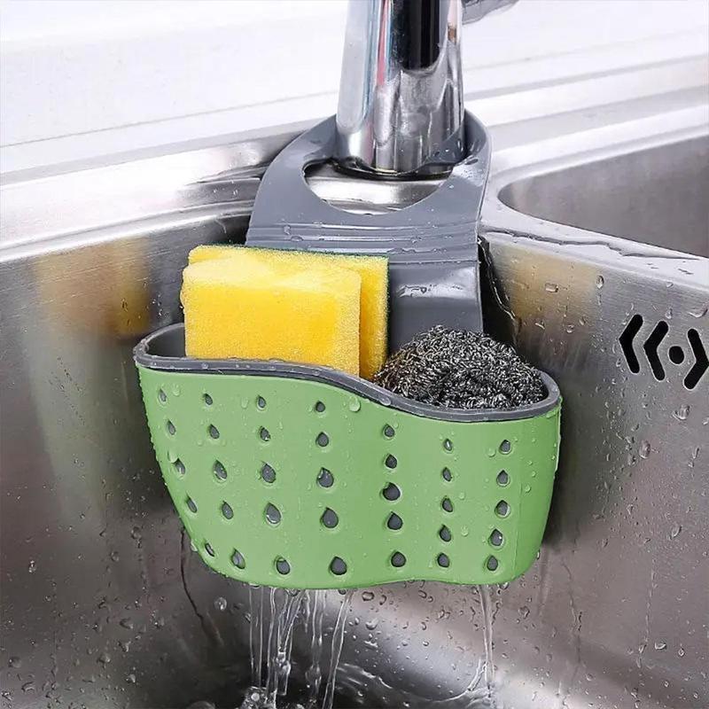 Kitchen Sink Hanging Drain Basket, 1 Count Adjustable Faucet Sponge Holder, Practical Kitchen Gadgets, Home Organizer Tools