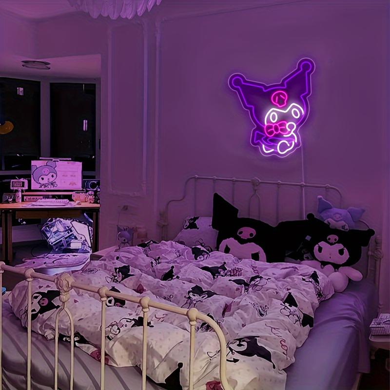 New Sanrio Licensed LED Neon Mirror - Classic Style Wall-Mounted Mirror with Cute Irregular Cartoon Design - Vertical Orientation USB Powered for Bedroom Aesthetic Room Decor Makeup - 1pc Plastic