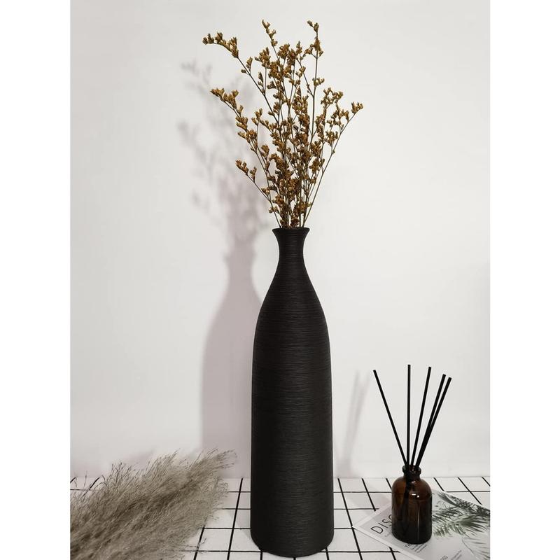 Black Ceramic Vase, 13.3 inch Small Neck Vases, Ceramic Flower Vases Decorative, Table Decor