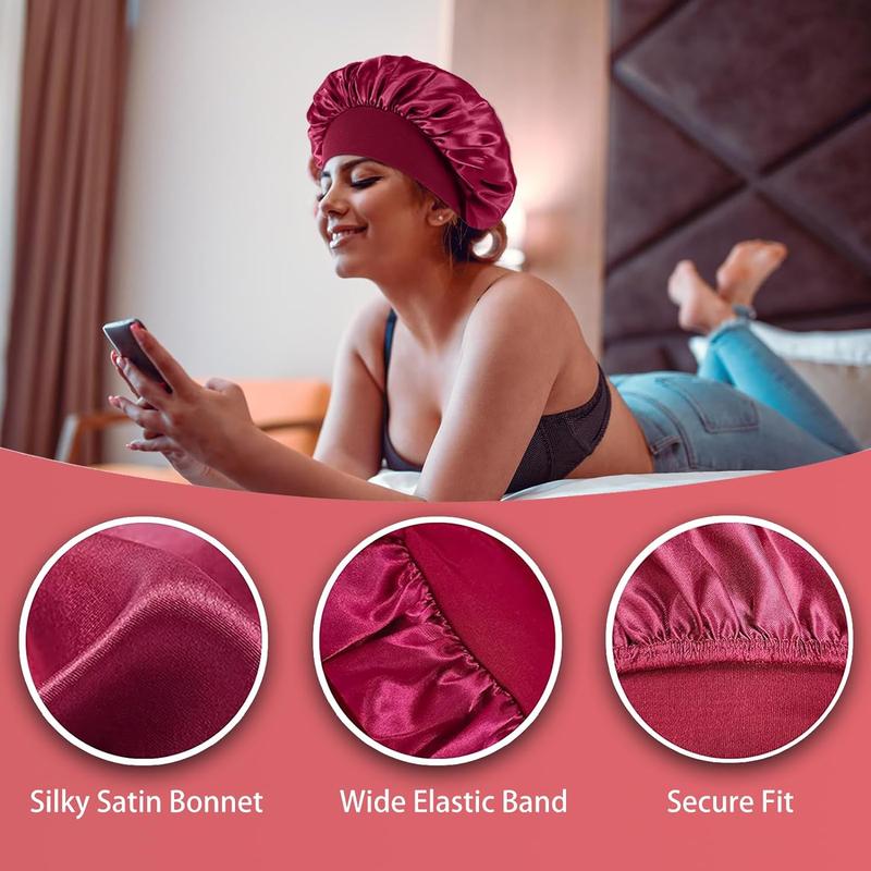 Satin Sleeping Cap, 3counts set Soft Hair Cap for Sleeping & Shower, Wide Elastic Hair Bonnet, Hair Bonnet for Women, Shower Cap for Women, Bathroom Supplies