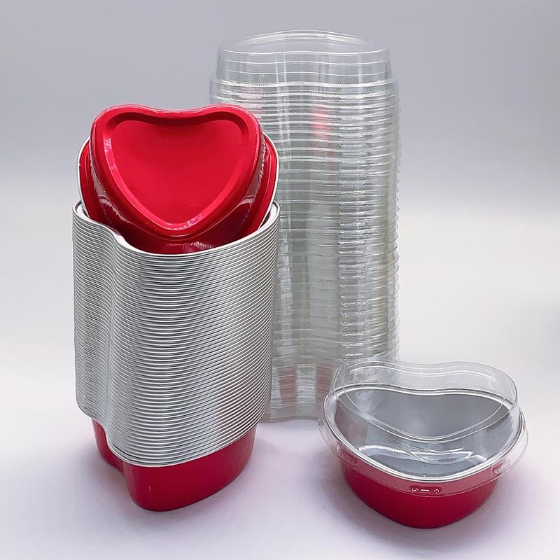 Heart Shaped Aluminum Foil Cupcake Cup with Lid, 30pcs Disposable Food Container, Mini Cup for Cooking, Storage, Baking, Food Prep