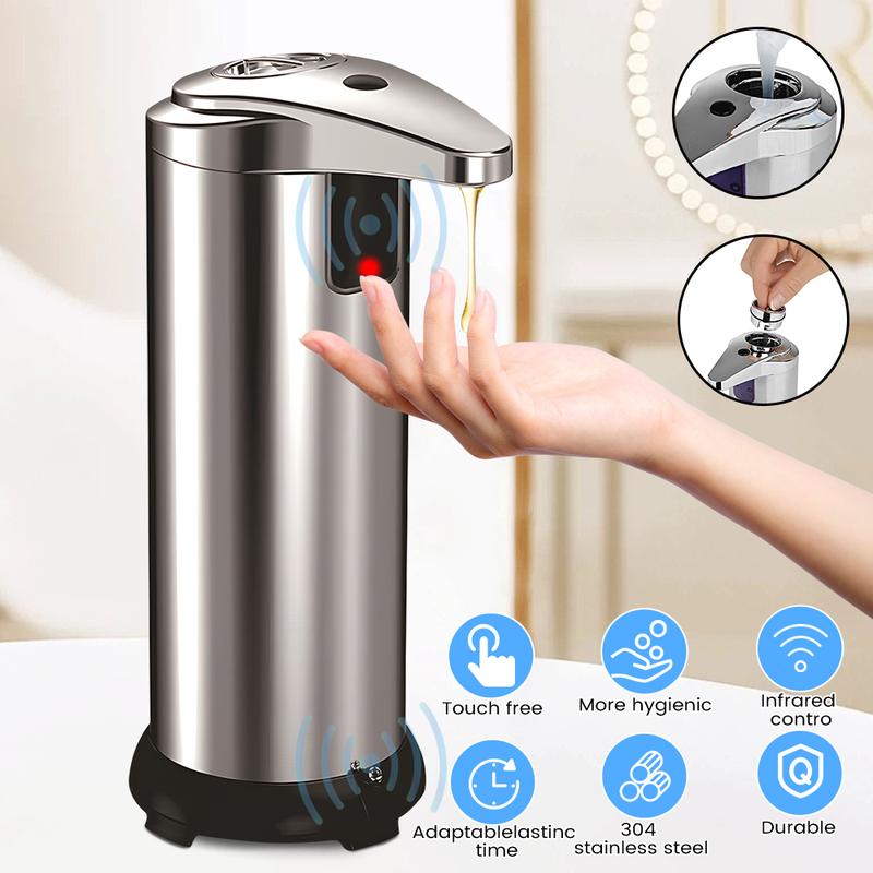 Automatic Soap Dispenser, Touchless 3-Level Adjustable Hand Sanitizer Dispenser, Equipped Upgraded Waterproof Base Infrared Sensor, Stainless Steel Liquid Soap Dispenser for Kitchen Bathroom, Durable