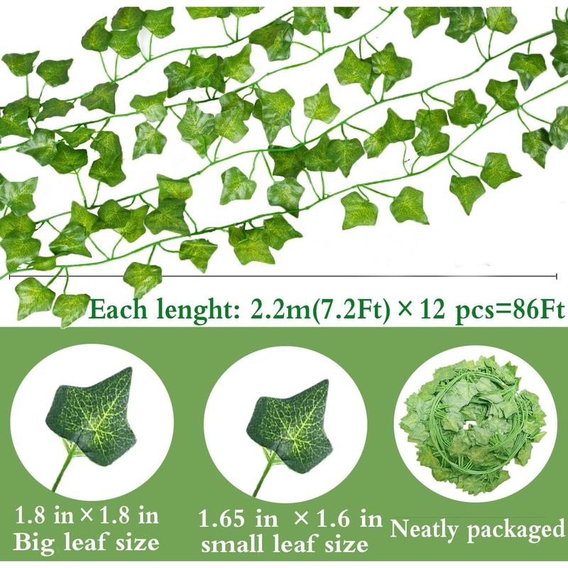 12 Pack 86Ft Artificial Ivy Garland Fake Plants, Fake Ivy Leaves Greenery Garlands Hanging Plant Vine for Aesthetic Bedroom Garden Party Wedding Wall Room Christmas Décor