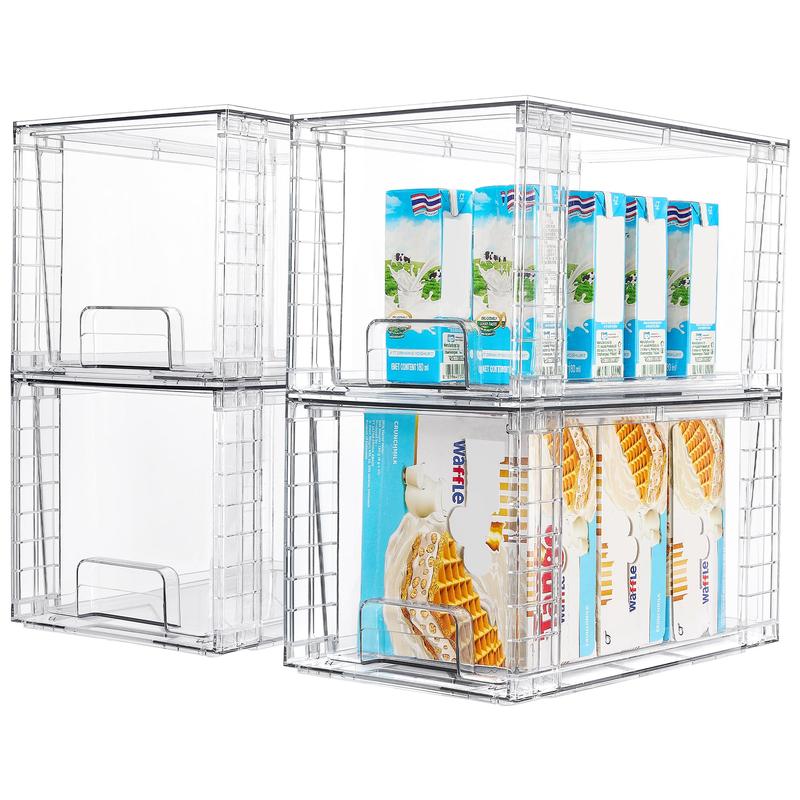 [Black Friday Deal]Vtopmart 4Pack Large Stackable Kitchen Pantry Storage Drawers, Clear Acrylic Drawer Organizers for Kitchen Pantry,  Transparent