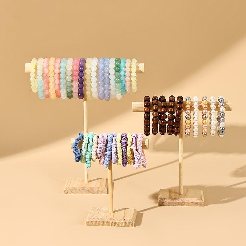 Wooden Beaded Display Stand, 1 Count 2 Counts Beaded Display Rack, Jewelry Display Stand for Necklace & Bracelet & Headband