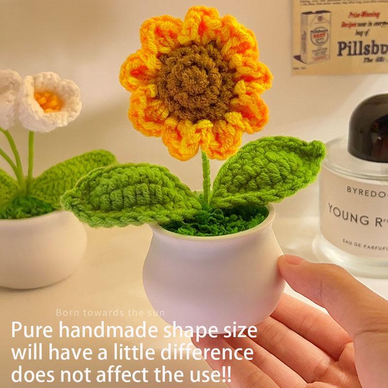 Crochet Sunflower Potted Plant, 2 Counts Cute Crochet Potted Plant, Desktop Decoration for Home Office, Party Gift for Friend