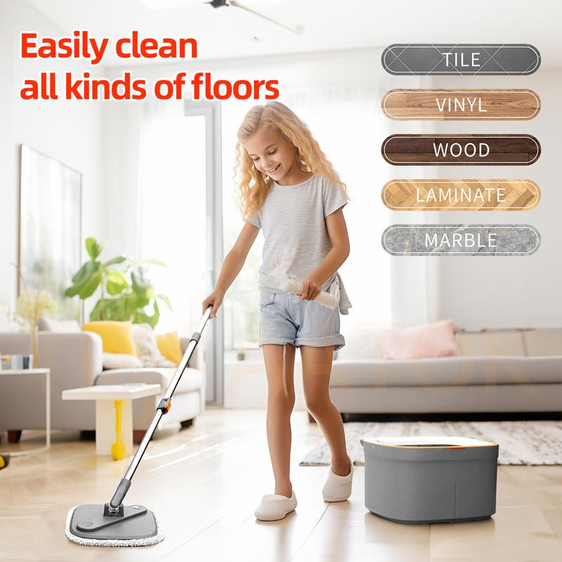 HAOTIKYU Spin Mop and Bucket with Self Separation Dirty and Clean Water System, Self Wringing 360° Rotating Clean Mop-Head and Bucket Set for Hardwood Tile Marble Floor