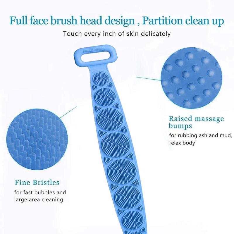 Silicone Shower Back Scrubber, 1 Count Double Side Exfoliating Body Brush with Handle & Hook, Bath Body Brush for Men & Women