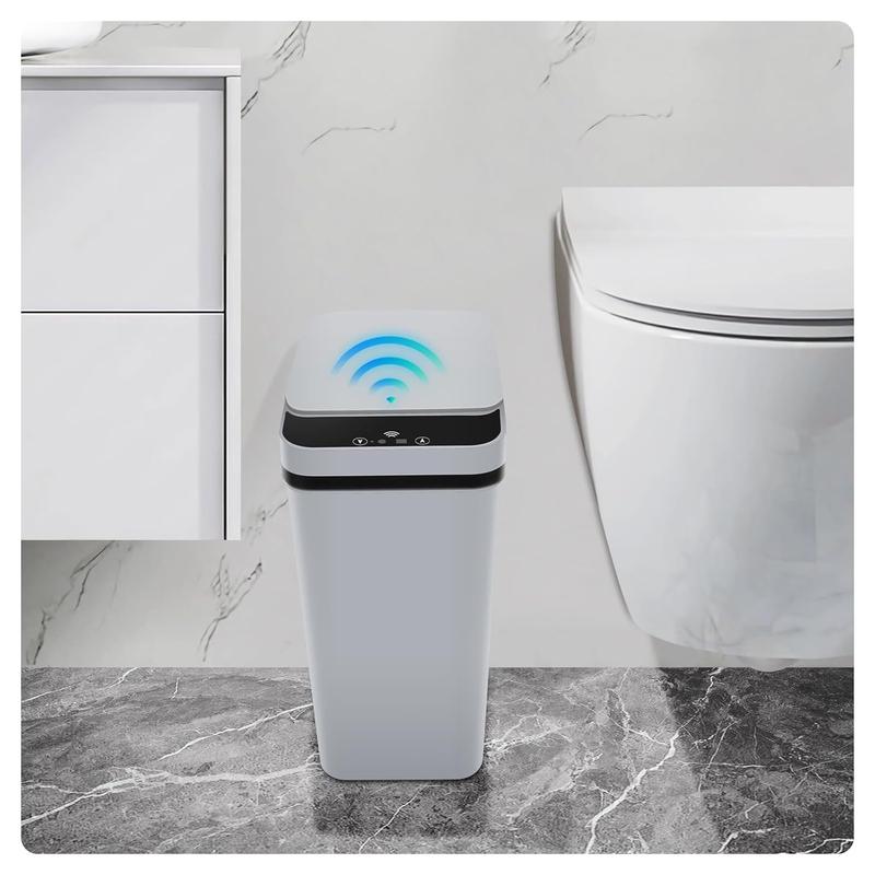 Bathroom Trash can, Touchless Trash Can,Automatic Motion Sensor Compost Bin with Lid,2.4 Gallon Plastic PP Rubbish Can, Kitchen, Bathroom, Office, Bedroom Trash can (Grey)