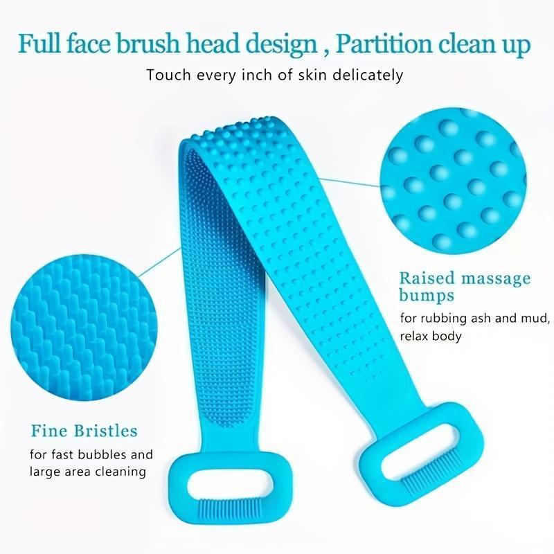 Silicone Shower Back Scrubber, 1 Count Double Side Exfoliating Body Brush with Handle & Hook, Bath Body Brush for Men & Women