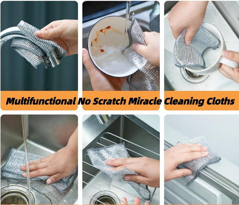 2024  Cleaning Sponges Multipurpose Wire Miracle Cleaning Cloths, 6 Pack Wire Dishwashing Rags for Non-Stick Cookware, Kitchen, Sinks, Scrubs & Cleans for Dishes, Easy Rinsing