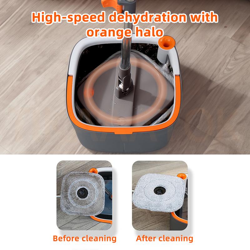 HAOTIKYU Spin Mop and Bucket with Self Separation Dirty and Clean Water System, Self Wringing 360° Rotating Clean Mop-Head and Bucket Set for Hardwood Tile Marble Floor