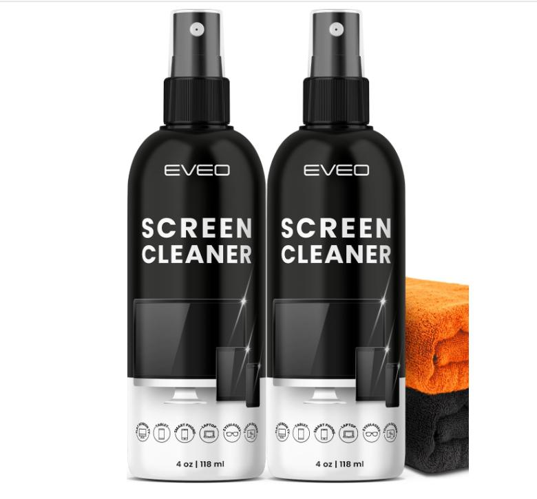 Screen Cleaner Spray - TV screen cleaner spray and Microfiber cloth kit, Computer, Car, TV, Monitor, Laptop, MacBook, iPad, iPhone and Electronic Devices - 8oz(4ozx2)