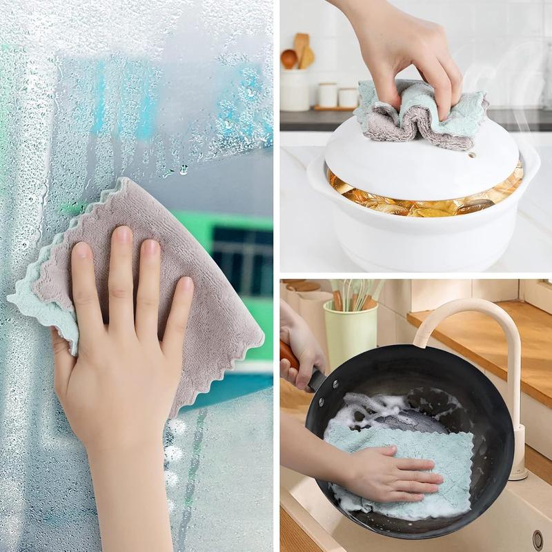 10 Pack Kitchen Dish Cloths Dish Towels,Super Absorbent Coral Fleece Cloth,Premium Dishcloths,Nonstick Oil Washable Fast Drying Dish Rags,Reusable Cloth forTable Chair Dish Glass Cleaning Household Microfiber Light